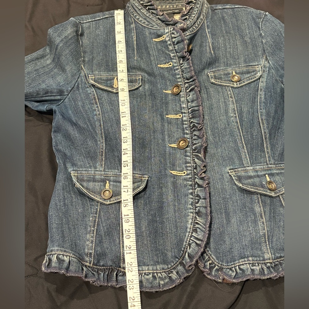 INC Ruffled Dark Denim Jacket - Women Size Large - Picture 9 of 12